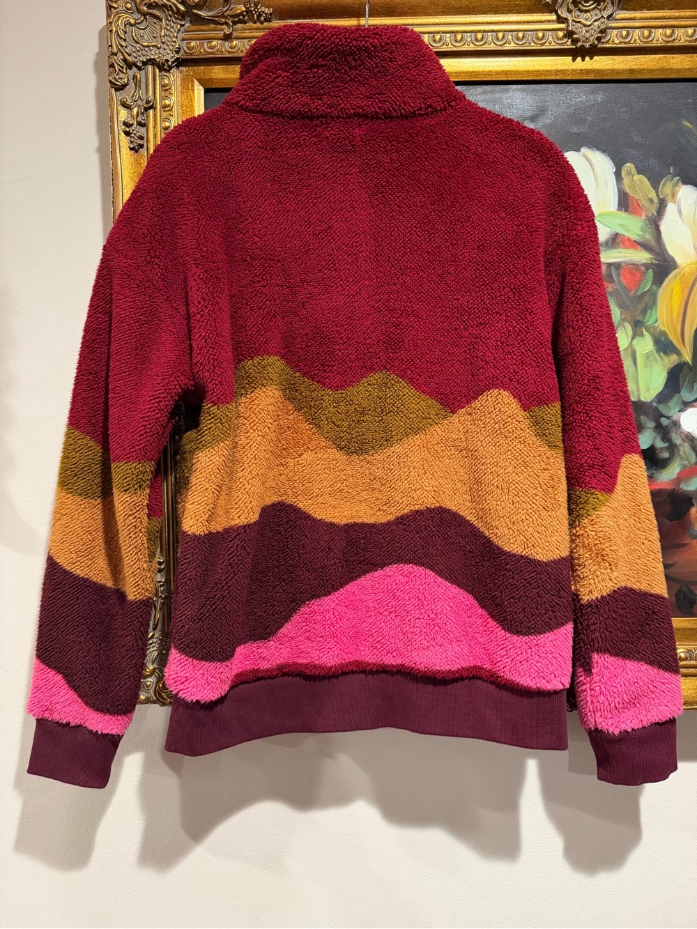 Faherty Colorblock Sherpa Jacket in Burgundy, Pink, Gold, Brown - Picture 3 of 5